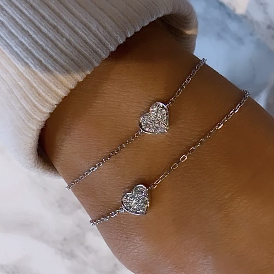 Diamond pave heart bracelet