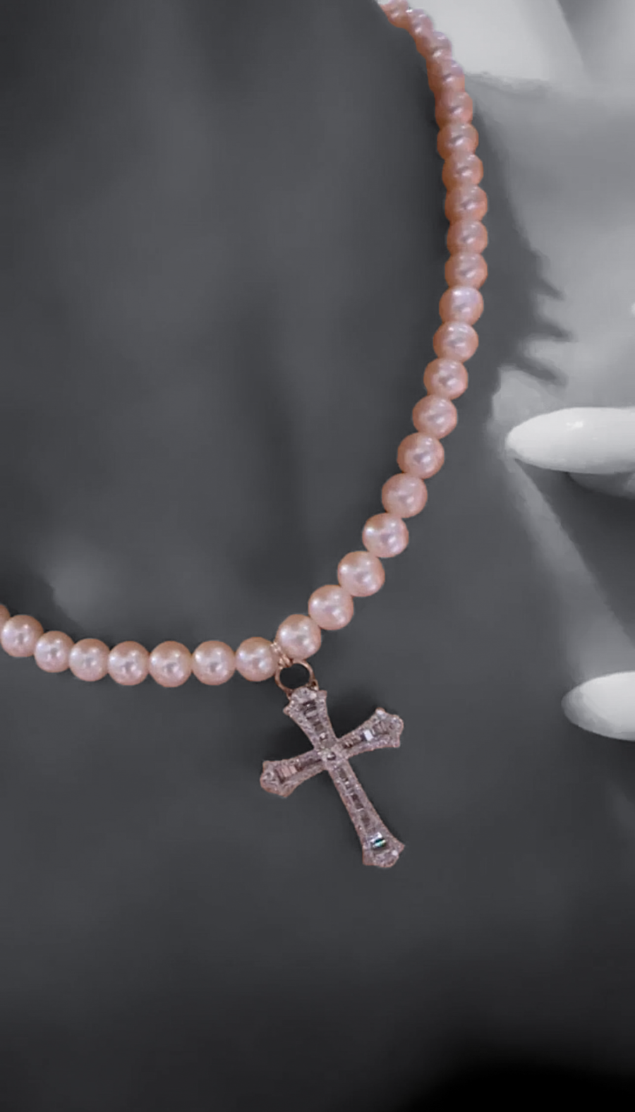 Pearl and Diamond Cross Necklace